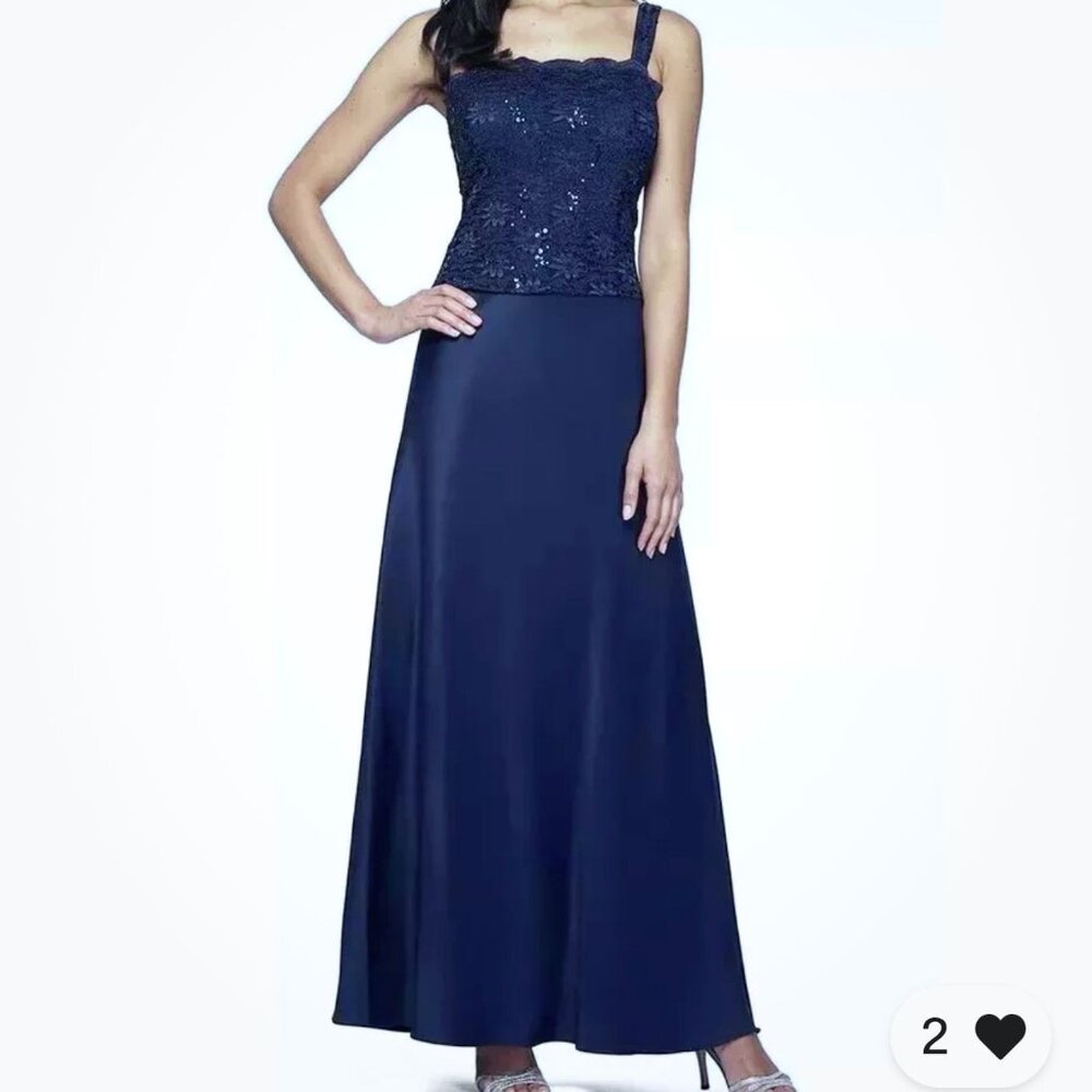 Alex Evenings Sleeveless Sequin Lace Floral Maxi Dress Square Neck Blue Size 10